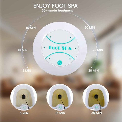 FAHKNS Ionic Foot Bath Detox Machine - Professional Foot Detox Spa，Home Portable Foot Detox Machine with 2 Arrays，50 Foot Soaking Bags，1 Small Spoon，Improve Sleep/Relieve Stress/Detox Cleanse