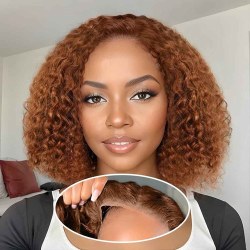 HD Glueless Wigs Human Hair Pre Plucked Pre Cut Bob 4x4, 16 Inch #30 Light Brown 210% Density Hairline Curly Bob Wig Human Hair, Wear and Go Deep Wave Lace Front Wigs Human Hair for Black Women