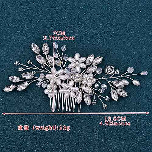 Rhinestone Wedding Hair Comb Pearls and Crystal Bridal Hair Piece Wedding Flower Hair Accessories for Women and Girls
