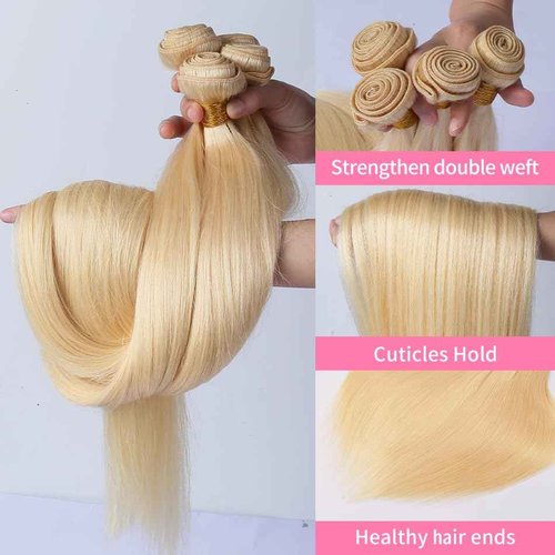 HC 613 Bundles Human Hair 30 Inch Blonde Straight Bundles 100% Unprocessed 10A Grade Brazilian Virgin Human Hair Bundles 1 Bundle Human Hair 613 Blonde Bundle (Single Bundles Human Hair)