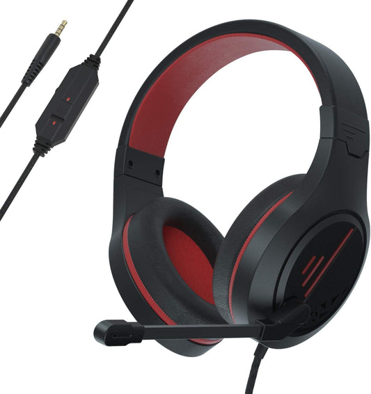 Anivia MH601 Headphones with Microphone LED Wired Headset with Active Noise Canceling Microphone, 3.5mm Audio Jack Stereo Headphone - Red (Game/Work/School)
