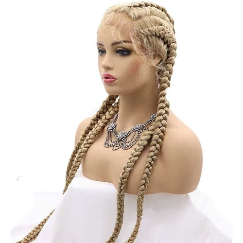 Blonde Braided Wig with Baby Hair Long Soft Synthetic Lace Front Wigs for Black Women Natural Looking 613 Blonde Twist Braids Lace Wig Glueless Heat Resistant Fiber Cosplay Party Drag Queen 30Inch