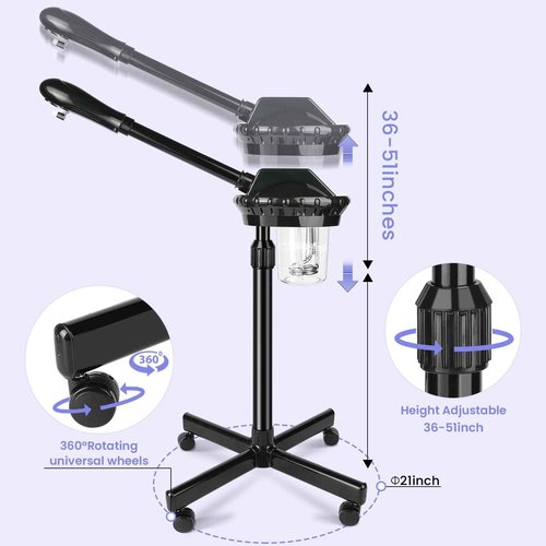 Wuissvnb Facial Steamer, Poressional Facial Steamer on Wheels with Timer Function, Ozone Face Steamer for Spa, Salon and at Home Use