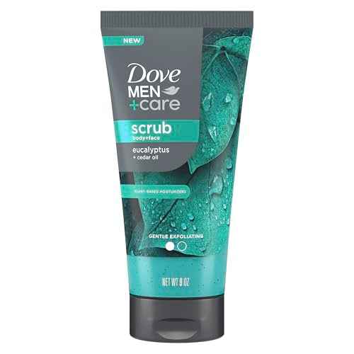 DOVE MEN + CARE Body and Face Scrub Eucalyptus Deeply Exfoliates for Hydrated & Nourished Skin 100% Gentle Cleanser, No Sulfate Cleansers or Parabens 9 oz