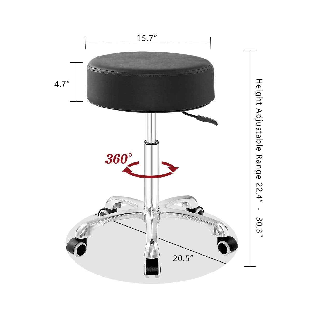 Grace&Grace Height Adjustable Rolling Stool with Wheels and Extra Large Seat for Ultimate Comfort for Salon, Studio, Shop, Kitchen