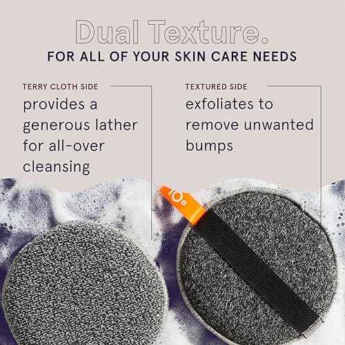 Cleanlogic Detoxify Purifying Charcoal Infused Exfoliating Body Scrubber, Dual-Texture Round Exfoliator Tool for Smooth, Clean Skin, Daily Skincare Routine, 3 Count Value Pack