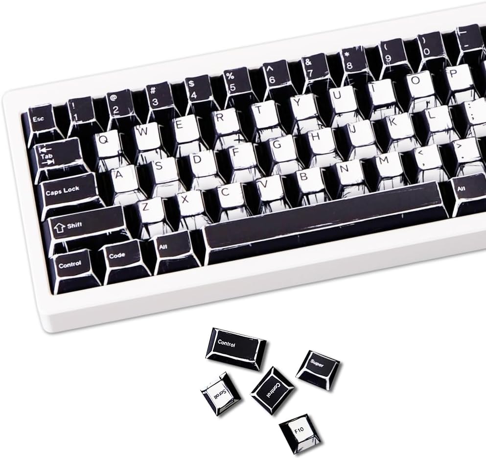 Anime PBT Keycaps,Japanese Manga Cherry Profile Custom Keycaps Set 60 65 75 100 Percent,5 Side Dye Sublimation 137 Keys Set for Cherry Gateron MX Switches Keyboards,Black and White