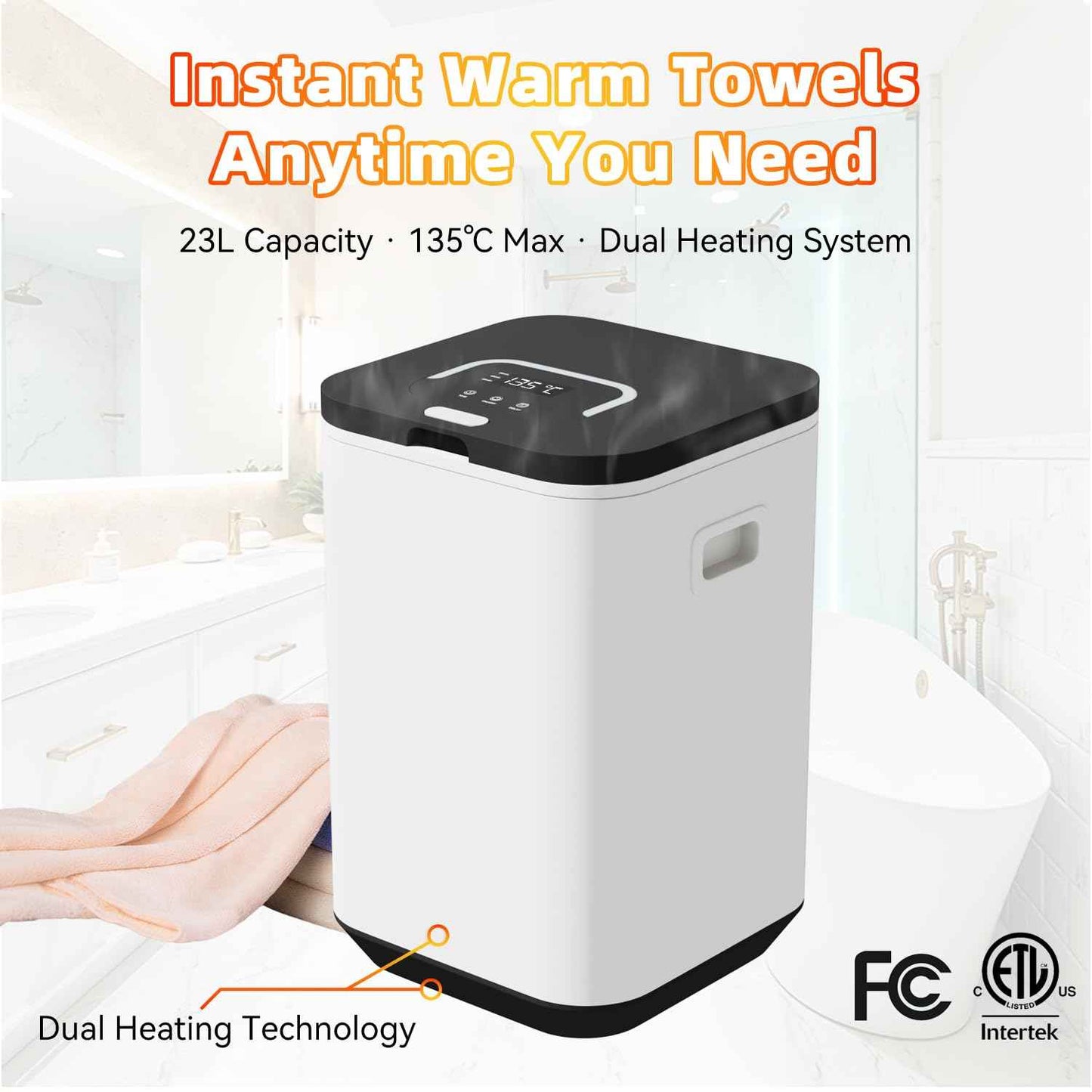 Large Towel Warmer Bucket with Rapid Heating & Timer, Fits 2 x 40"x70" Towels, One-Touch Control, LCD Display, Child Lock, Aromatherapy Box – Fireproof, ETL & FCC Certified for Bathroom, Spa, Home Use
