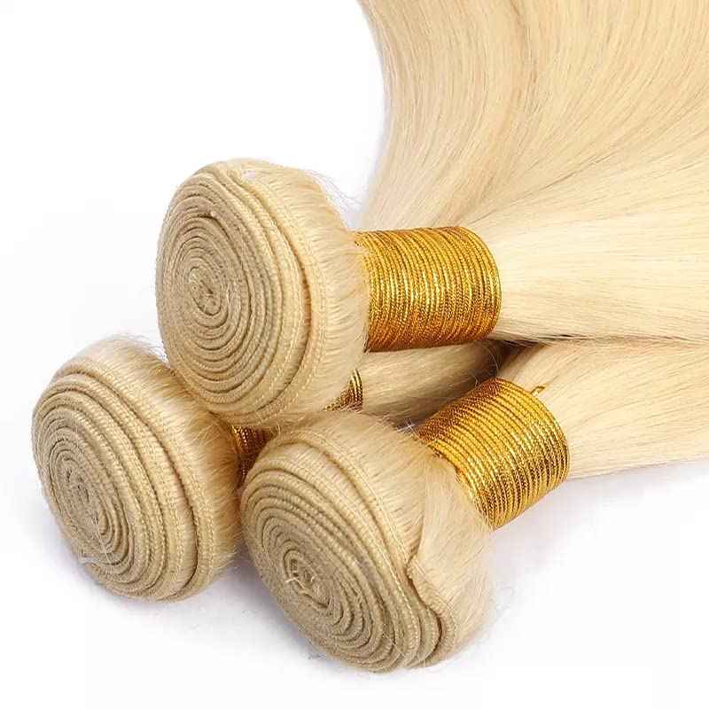 30 32 34 Inch Blonde Straight Bundles Human Hair Brazilian Unprocessed Virgin Hair Color 613 Bundles Human Hair Extensions
