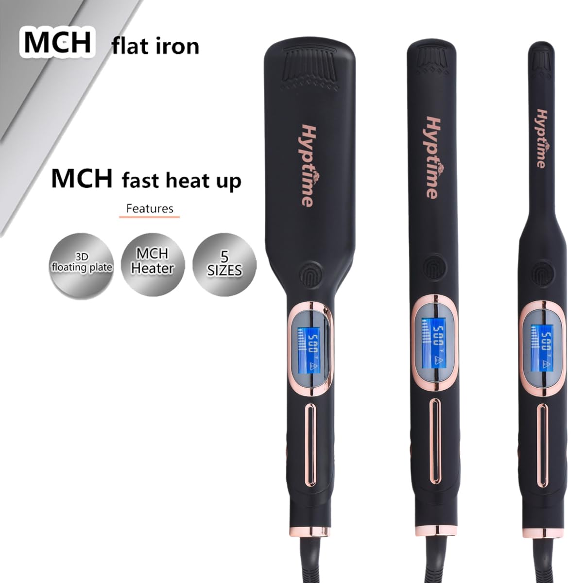 HYPTIME Wide Flat Iron Titanium Straightener Digital Display to Accurately Control Temperature, 2 Inch for Thick & Curly Hairs Professional, Dual Voltage 500°F Fast Heating for Black Hair Friendly