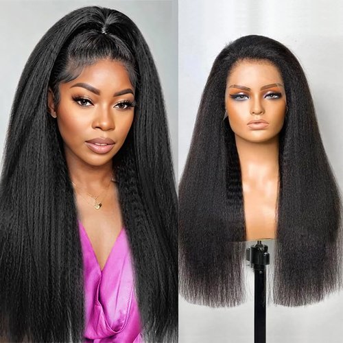 Jinhongze Kinky Straight Wig 13x6 Lace Front Wigs Human Hair 20 Inch Yaki Straight Human Hair Wig 200% Density Lace Front Human Hair Wigs for Black Women