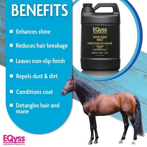 EQyss Avocado Mist Equine Coat Conditioning Spray - Horse Detangler, Reduces Breakage, Enhances Shine, Repels Dust & Dirt, Anti-Static (128 oz)