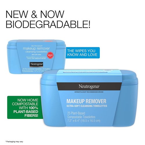 Neutrogena Makeup Remover Cleansing Towelettes, Daily Face Wipes to Remove Dirt, Oil, Makeup & Waterproof Mascara, 25 ct. (Pack of 6)