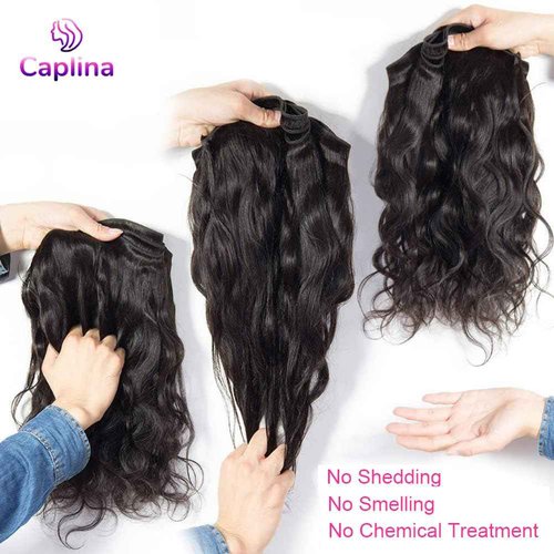 Caplina 16A Human Hair Bundles 16 18 20 22 Inch Body Wave 400g Unprocessed Brazilian Virgin Hair 4 Bundles Deals Human Hair Extensions Quick Weave Human Hair Natural Black Color