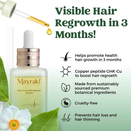 Mayraki Intense Hair Treatment with Copper Peptide GHK-Cu, DHT Blocker for Thicker, Stronger Hair Growth | 45 ml/1.52 fl. oz