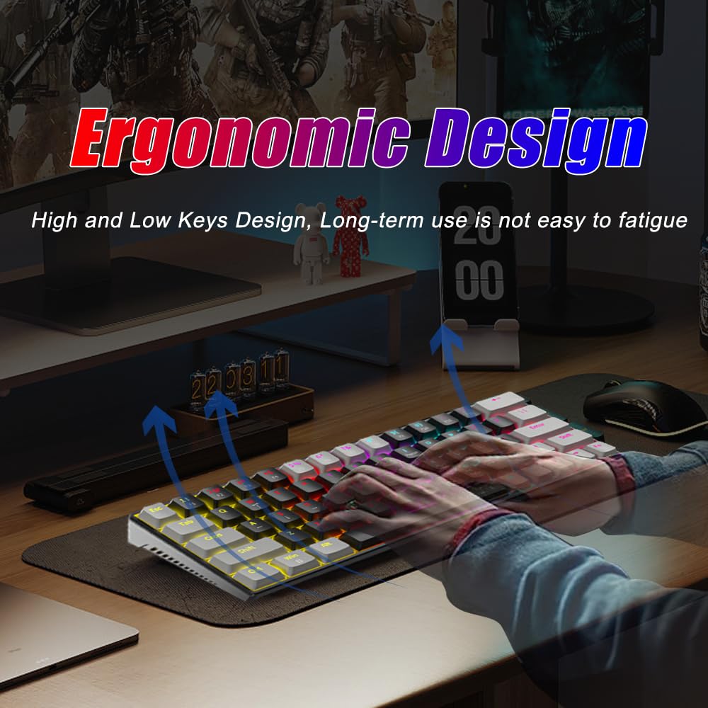 abucow Mechanical Keyboard Wired Swappable Gaming Keyboard with Colorful Backlit Custom 63 Keys (Black-Gray)