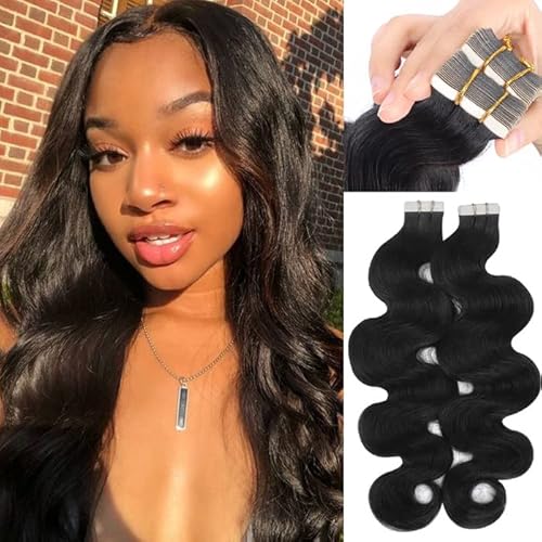 Tape in Hair Extensions for Black Women - Double Sided Body Wave Human Extensions for 4C Hair - Invisible Seamless Skin Weft 40pcs/Pack 100g 18Inch Remy PU Extension