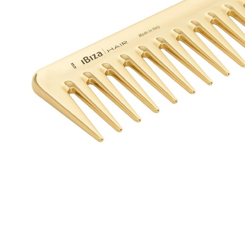 Ibiza Hair Detangling Comb | Large Wide Tooth Detangler Comb | Gold | Ideal for Straight or Curly Hair | Wet or Dry | Professional-Grade Styling Comb for Men and Women