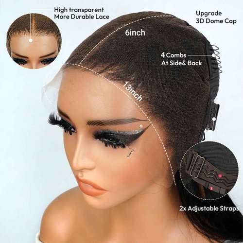 Lemeiily 13x6 Deep Wave Lace Front Wigs Human Hair 200 Density 22 Inch Curly Wig 13x6 HD Lace Front Wigs Human Hair Glueless Wigs Human Hair Pre Plucked for Black Women Natural Color