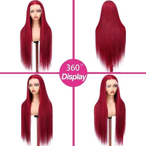 SOSATISFY 26 Inch 99J Burgundy Lace Front Wigs Human Hair 200 Density 13x4 HD Lace Front Wigs Straight Lace Wigs for Black Women Glueless Wig Pre Plucked Bleached Knots with Baby Hair