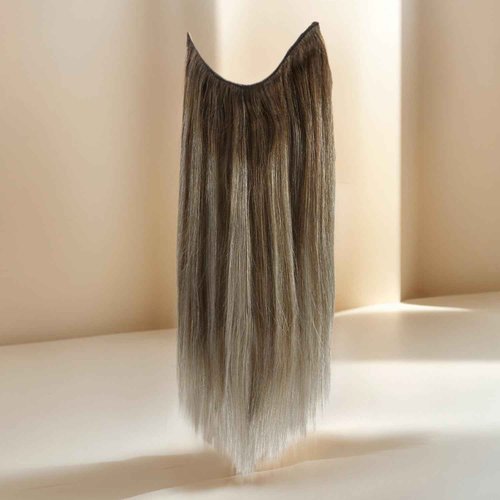Full Shine Invisible Wire Hair Extensions Brown Ombre Hair Extensions Clip In Human Hair One Piece Hair Clip In Extensions 18 Inch 80G One Piece Human Hair Extensions Fish Line Extensions