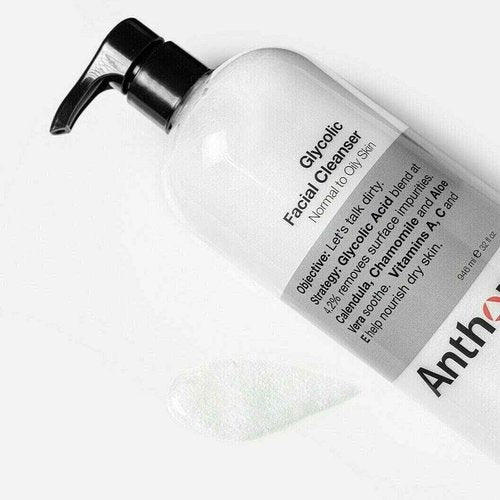 Anthony Glycolic Facial Cleanser for Men, Daily Exfoliating & Hydrating Face Wash, Shave Prep, Non-Foaming, Deep Cleansing, Gentle on Sensitive Skin, Removes Dirt & Oil, Smooths Texture, 32 Fl Oz