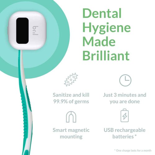 Bril UV-C Toothbrush Cleaner, Portable Brush Cover, Holder, and Travel Case for Any Size Toothbrush, Black, White, Navy (5 Pack)