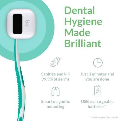 Bril UV-C Toothbrush Cleaner, Portable Brush Cover, Holder, and Travel Case for Any Size Toothbrush, Black and White (3 Pack)