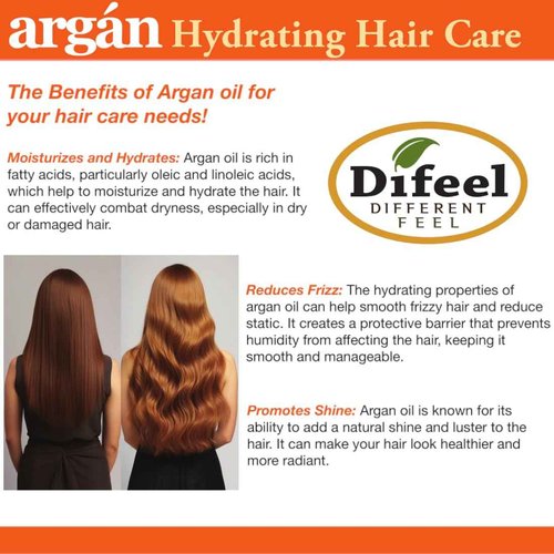 Difeel Argan Hydrating Shampoo & Conditioner Collection - 8 Piece Set, Includes Hair Oil, Mask, Leave in Spray, Travel Size - Sulfate Free, Paraben Free, Phthalate Free, Color Safe