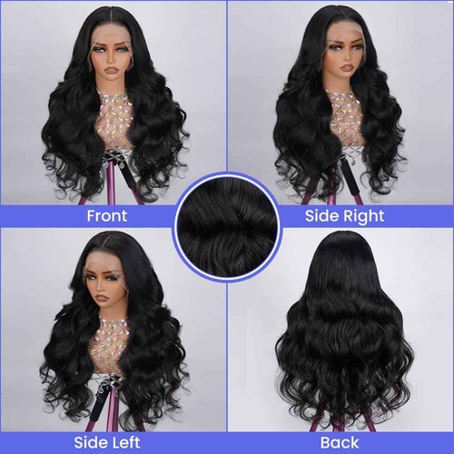 FASCARA 13x4 Body Wave Lace Front Wigs Human Hair For Women HD Transparent Lace Frontal Wigs Human Hair Pre Plucked With Baby Hair 180% Density 9A Glueless Natural Black 22 inch