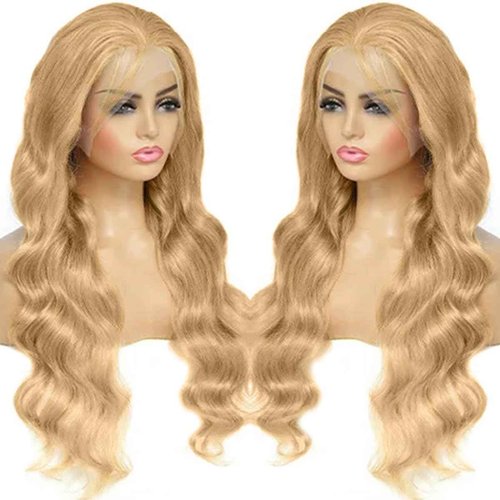 AHUFALU Honey Blonde Lace Front Wig Human Hair 13x4 Hd Lace Frontal Wigs 150% Density Honey Blonde Wig Human Hair 27# Colored Body Wave Wigs Pre Plucked 26Inch