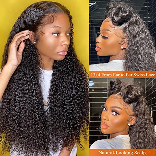 Kinky Curly 13x4 HD Lace Front Human Hair Wigs 180% Density Kinky Curly Glueless Wig 12A Brazilian Virgin Hair Pre Plucked With Baby Hair 16Inch Afro Kinky Curly Lace Frontal Wigs For Women