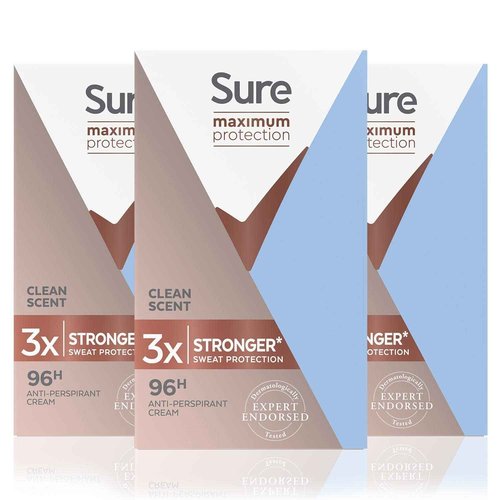 Sure Women Maximum Protection Clean Scent AntiPerspirant Deodorant Cream 45ml Pack of 3