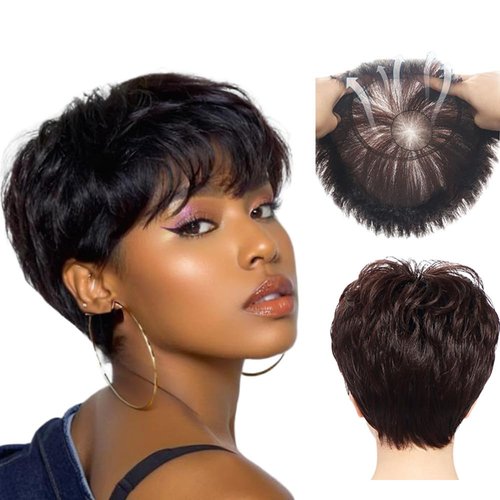 BESTOPPER Pixie Cut Wigs For black Women Human Hair Short Wig Full Hand-made Pixie Cut Wig 9A Brazilian Human Hair short Wig (Natrual Black, Curly/wavy)