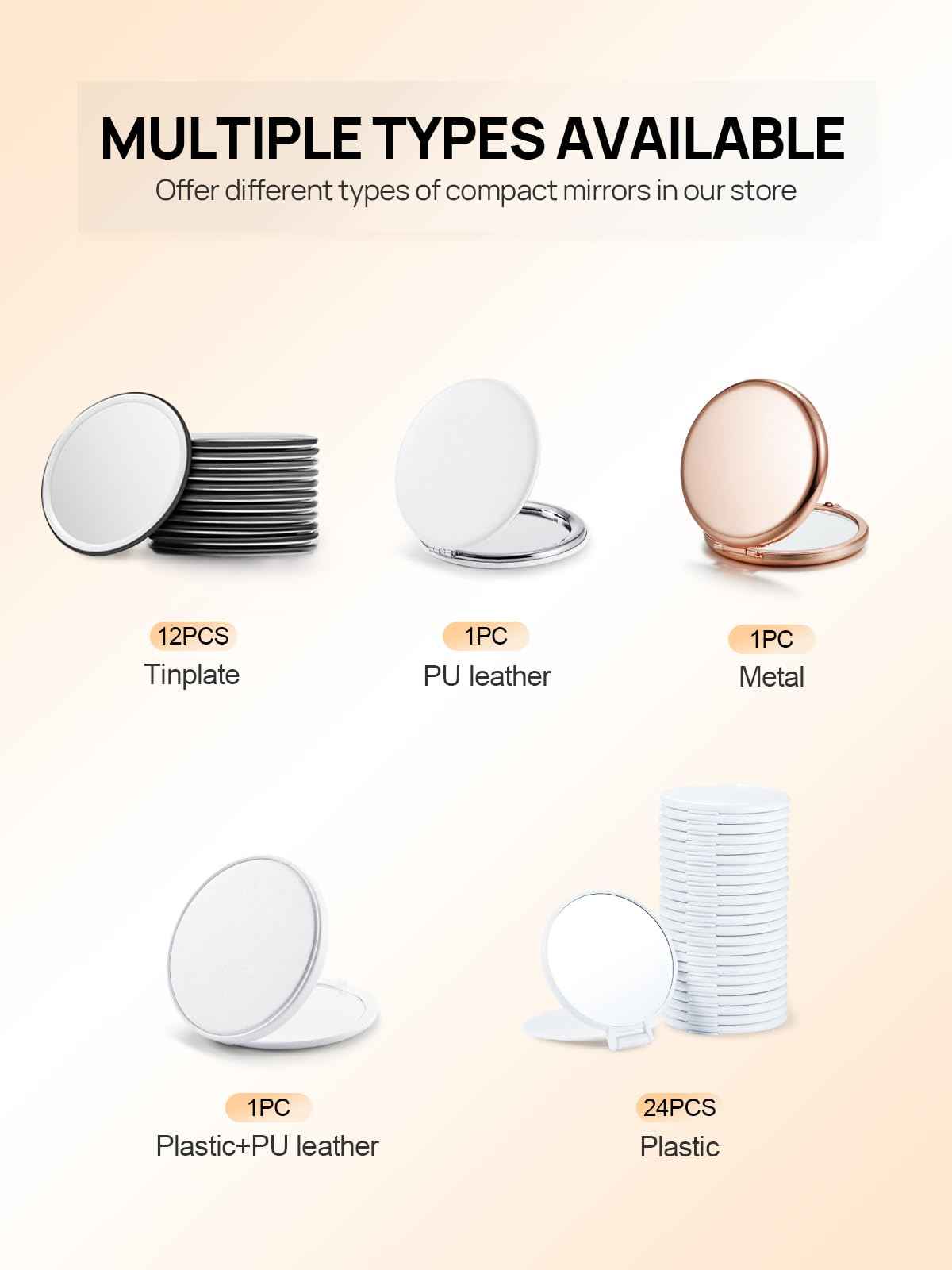 Getinbulk Compact Mirror for Purse, Set of 24 Double-Sided 1X/2X Magnifying Metal Pocket Makeup Mirrors(Round, Rose Gold)