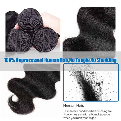 Body Wave Bundles with Closure Brazilian Human Hair 3 Bundles with Closure(18 20 22+16) Body Wave 100% Unprocessed Virgin Hair Bundles with 4x4 Lace Closure Free Part Natural Color Body Wave