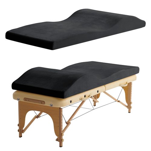 Curvy Massage Bed Topper - High Density Foam Lash Bed Topper with Soft Touch Short Plush and Ergonomic Design, Non-Slip Esthetician Massage Table Mattress Pad for Beauty Salon, 70x28 Inch, Black
