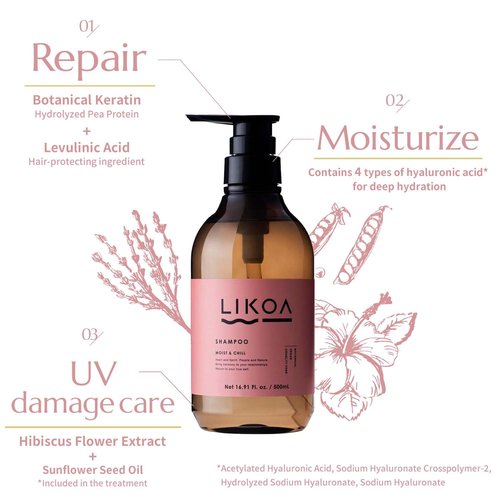 LIKOA, Moist and Chill Hydrating Shampoo and Treatment Set, for Damaged and Frizzy Hair, Botanical Hair Care, Oriental Floral Scent, Made in Japan, 16.9/17.64 Fl oz
