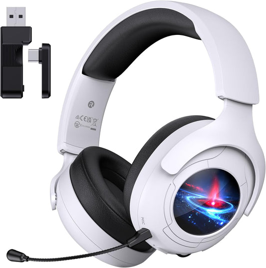 2.4GHz Gaming Headset Wireless for PS5, PS4, PC, Switch, Fortnite/Minecraft/FPS Gamers, Bluetooth 5.3 Gaming Headphones with Noise Canceling Mic, 45H+ Battery, Bass Sound, RGB Light -Black