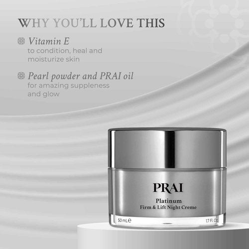 PRAI Beauty Platinum Firm & Lift Night Creme, Anti-Aging and Hydrating Night Face Moisturizer for Women, Hydrating and Revitalizing Night Cream, Overnight Face Lotion, 1.7 Oz
