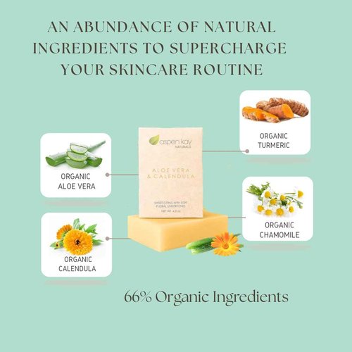 Aloe Vera & Calendula Soap, Natural & Organic Ingredients, Organic Aloe Vera, Calendula & Turmeric Soap. Use for Face & Body. for Men, Women & Teens. Gentle Face Wash. (Pack of 6)