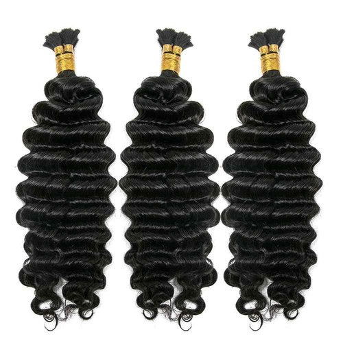 Pre-Divided Deep Wave Double Drawn Human Hair For Boho Braids Curly Bulk Human Hair No Weft For Braiding Human Hair Extensions 20inch 200g