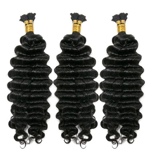 Pre-Divided Deep Wave Double Drawn Human Hair For Boho Braids Curly Bulk Human Hair No Weft For Braiding Human Hair Extensions 16inch 200g
