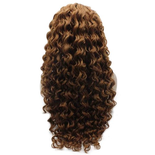 MX angel Long Curly Dark Auburn Curly Lace Front Synthetic Wig
