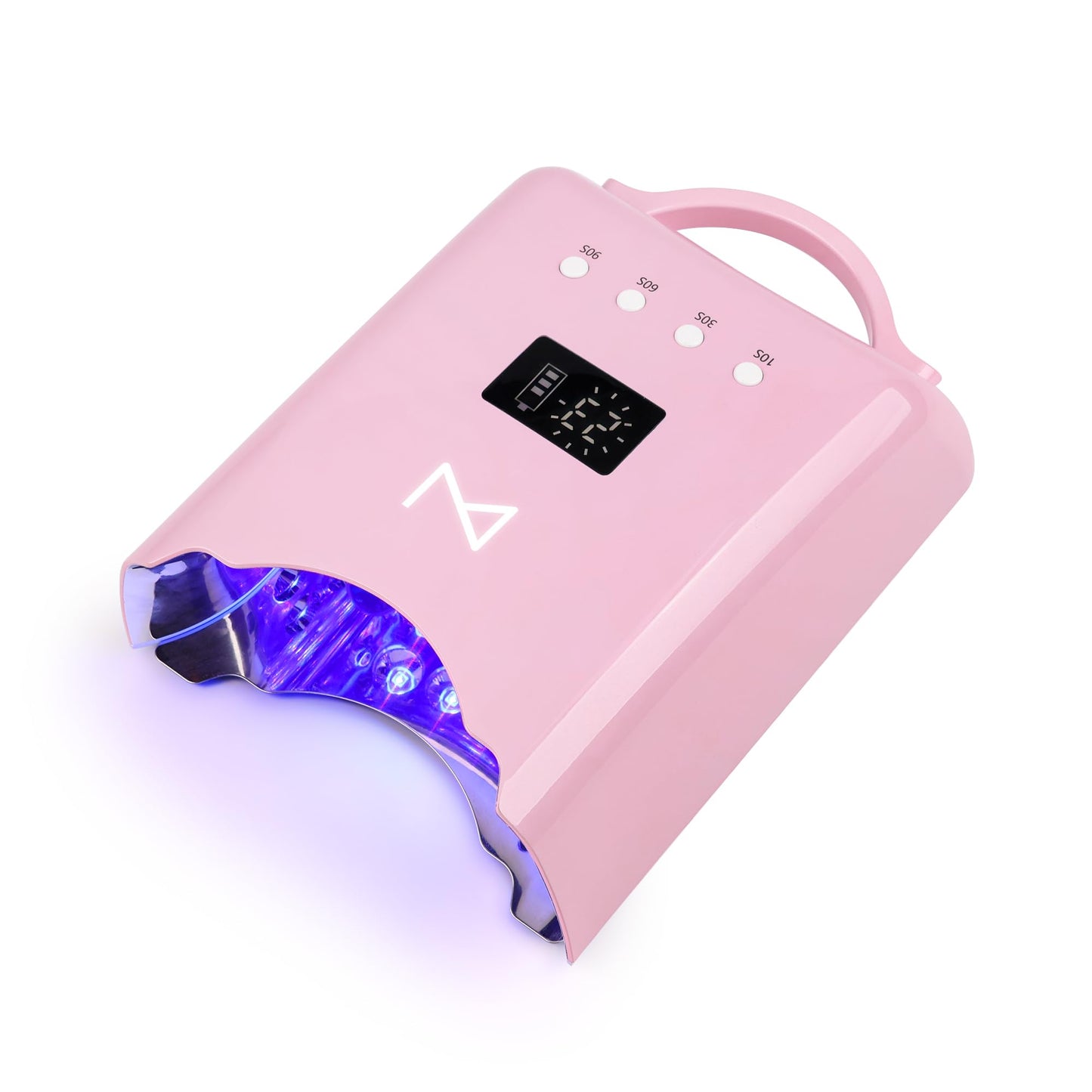 M - NEO Cordless & Rechargeable Nail Curing Lamp 78W with 4 LCD Time Display Timer, Auto Sensor, and Spacious Interior for All Hand Sizes and Nail Lengths (Pink)
