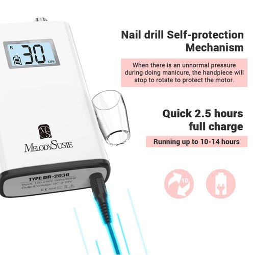 MelodySusie Professional Rechargeable 30000 RPM Nail Drill with Nail Stamper Kit
