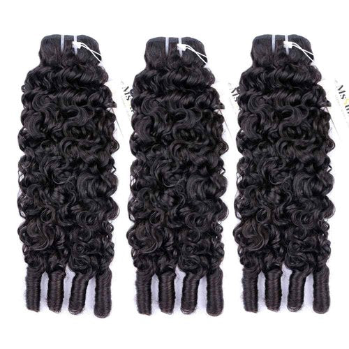 MsSunlight Burmese Curly Bundles Human Hair 18 Inch 100% Unprocessed Quick Weave 15A Water Wave with Spiral Curly End Real Human Hair Extensions Natural Black