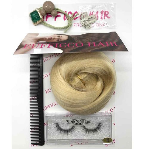 Eufficco Real Human Hair Lace Clip In Hair Extensions Thick Ends 20inch 120g Color Bleach Blonde #60 Remy Hair Extensions