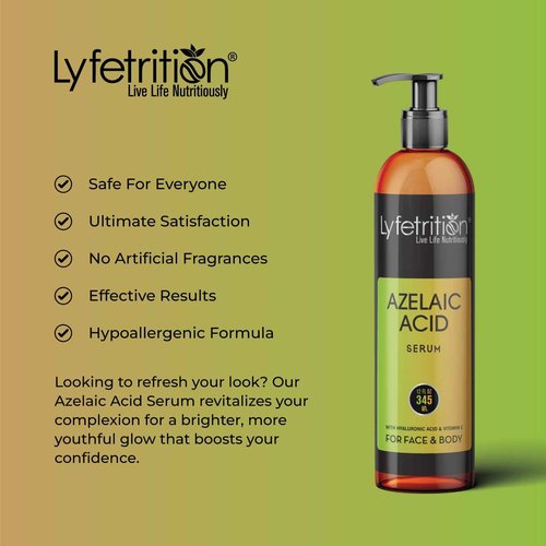 Lyfetrition Azelaic Acid Serum with Hyaluronic Acid | Natural Face Serum with Vitamin C & Aloe Vera (12 Fl Oz), Clear, (Lyfe9080)