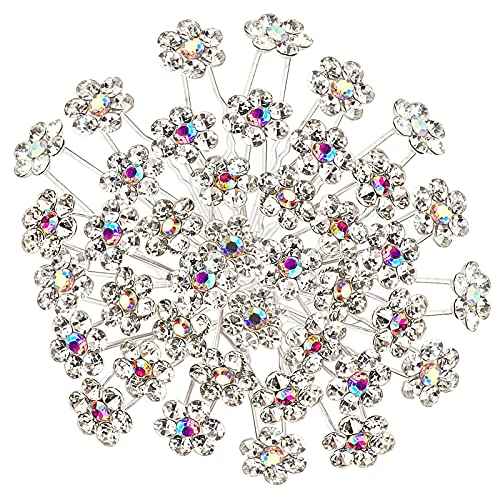 BETITETO Rhinestone Flower Hair Pins, 40 Pcs U-Shaped Crystal Party Wedding Bridal Hair Accessories for Women Girls (White)